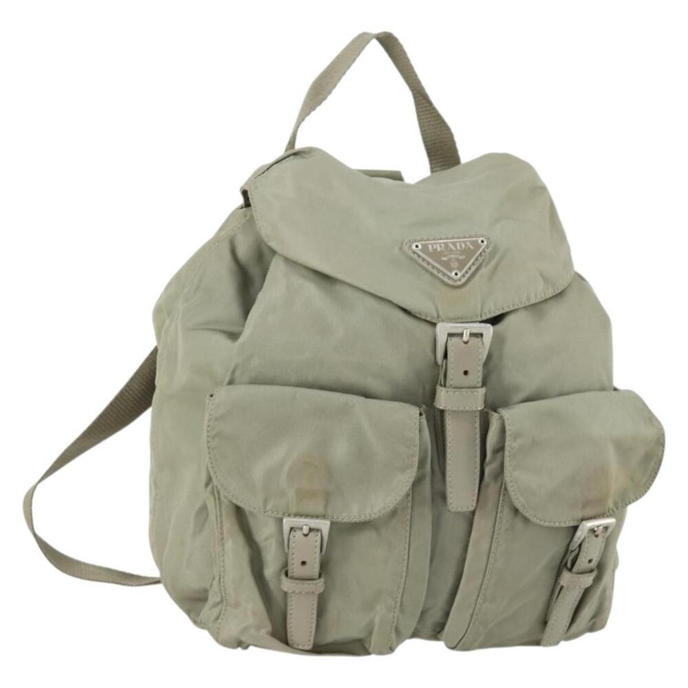 PRADA Backpack Nylon Beige Silver Auth 156861 - Picture 1 of 16